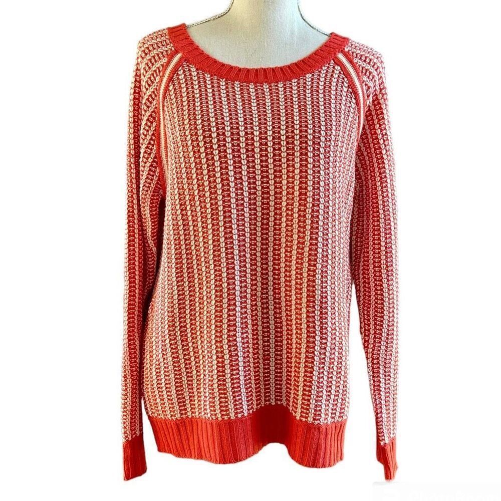 JoeāFresh Y2K Coral and White Knit Striped Sweater L
